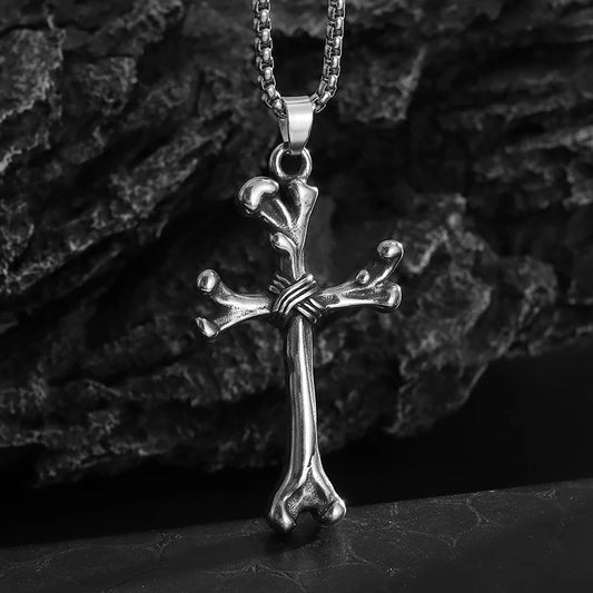 Stainless Steel Gothic Bone Cross Pendant Necklace Catholic Jewelry
